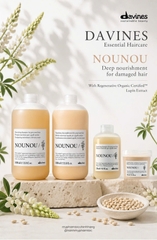 Bộ sản phẩm DAVINES NOUNOU gồm dầu gội, dầu xả và hấp – được thiết kế đặc biệt cho tóc nhuộm, tẩy, tóc khô yếu cần phục hồi sâu