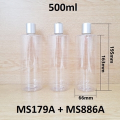 Chai trong vai ngang nắp nhấn bạc  500ml
