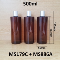 Chai nâu vai ngang nắp nhấn bạc 500ml