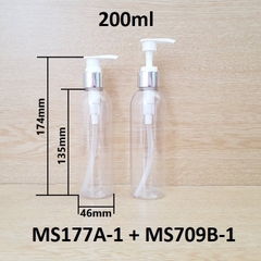 Chai trong vai tròn vòi van trắng khoen bạc 200ml