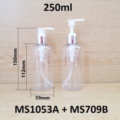 Chai PET vai tròn trong vòi van xi bạc bóng KO viền 250ml