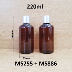 Chai nâu đất lùn  nắp nhấn bạc 220ml