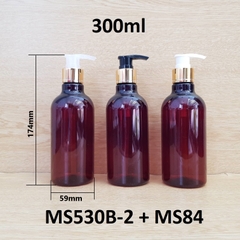 Chai nâu cổ cao tròn vòi van xi vàng 300ml