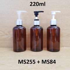 Chai nâu đất lùn vòi van xi bạc 220ml