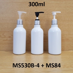 Chai trắng cổ cao tròn vòi van xi bạc 300ml