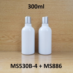 Chai trắng cổ cao tròn nắp nhấn bạc 300ml