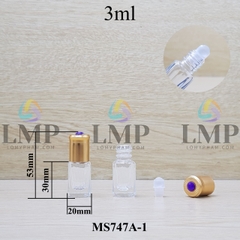 Chai lăn trong nắp vàng đính ruby 3ml