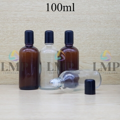 Chai tinh dầu nắp đen đầu bi lăn sắt 100ml