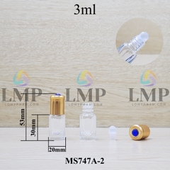 Chai lăn trong nắp vàng đính ruby 3ml