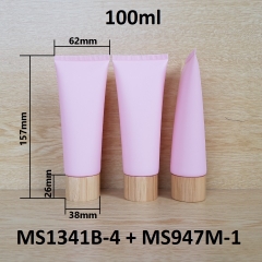 Tuýp tròn hồng nhám nắp tre 100ml