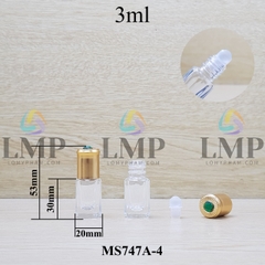 Chai lăn trong nắp vàng đính ruby 3ml