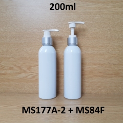 Chai trắng vai tròn vòi trắng khoen bạc 200ml