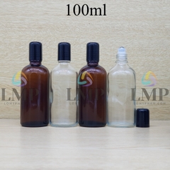 Chai tinh dầu nắp đen đầu bi lăn sắt 100ml