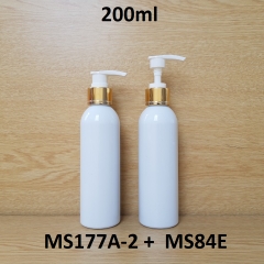 Chai trắng vai tròn vòi trắng khoen vàng 200ml