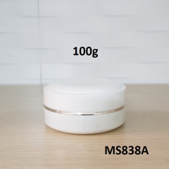 Hũ trắng viền bạc có khay đựng muỗng 100g