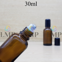 Chai tinh dầu nắp đen đầu bi lăn sắt 30ml