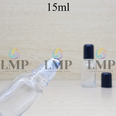 Chai tinh dầu nắp đen đầu bi lăn sắt 15ml