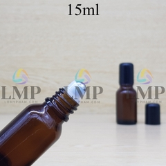 Chai tinh dầu nắp đen đầu bi lăn sắt 15ml