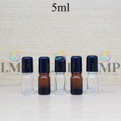Chai tinh dầu nắp đen đầu bi lăn sắt 5ml