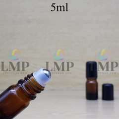 Chai tinh dầu nắp đen đầu bi lăn sắt 5ml