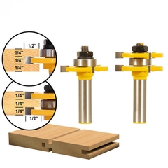 Bộ 2 Mũi phay thẳng bi 3 răng chữ T ghép mộng ván sàn