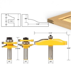 Bộ 3 mũi phay, dao phay gỗ khoét lỗ, cắt lỗ mộng Cốt 12.7mm