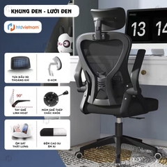 Ghế văn phòng giá rẻ HTD-V1, Vải lưới tựa đầu 3D thoáng khí, tăng giảm chiều cao linh hoạt