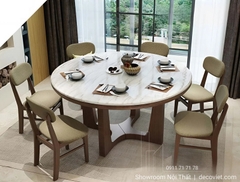 Bàn Tròn 6 Ghế Gỗ Mặt Đá 2912S