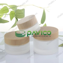 Vỏ chai lọ đựng mỹ phẩm thủy tinh phun mờ nắp giả gỗ