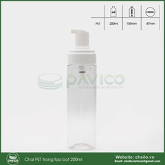 Chai tạo bọt nhựa pet trong 200ml nắp bơm tạo bọt