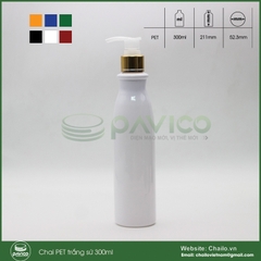 Chai pet trắng sứ 300ml đựng dầu gội nắp bơm kem