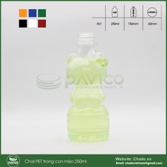 Vỏ chai nhựa pet trong 250ml dáng con mèo
