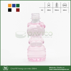 Vỏ chai nhựa pet trong 250ml dáng con mèo