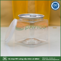 Hũ nhựa PET vuông đựng thực phẩm nắp nhôm xé 600ml