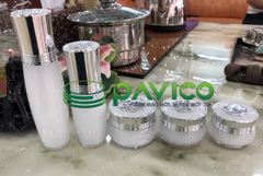 Bộ chai hũ acrylic nắp hoa mạ bạc cao cấp