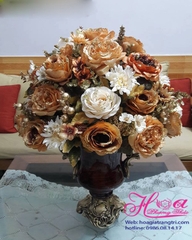 Hoa hồng trắng và nâu - Hoa lụa HCB195