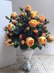 Bình hoa hồng cam phớt hồng - Hoa lụa HCB184