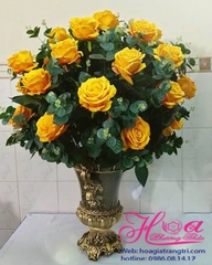 Bình hoa hồng vàng - Hoa lụa HCB215