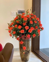 Hoa lụa -Bình hoa hồng giả màu cam