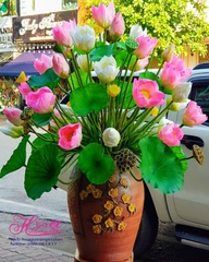 Hoa lụa-Bình hoa sen đẹp