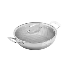 Chảo inox chống dính 2 quai Fivestar Blackcube vung kính