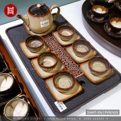 Bộ ấm chén 3 chân gấm lòng xoáy