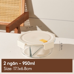 Hộp thủy tinh tròn 2 ngăn 950ml