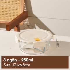 Hộp thủy tinh tròn 3 ngăn 950ml