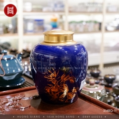 Hộp chè màu coban họa tiết vàng kim