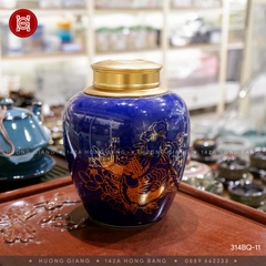 Hộp chè màu coban họa tiết vàng kim