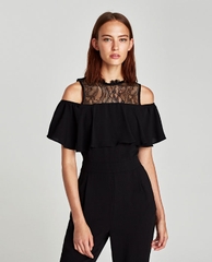 jumpsuit đen phối ren zara
