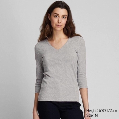 Áo uniqlo thun borip tay dài cổ tim chất vải siêu đẹp