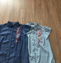 Denim thêu sơmi tay bèo