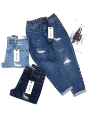 Quần jean lưng thun dây kéo form baggy